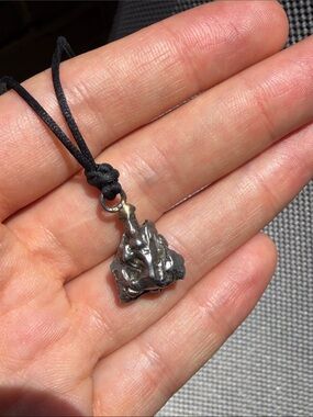 Rough Metiorite Nugget Pendant on Black Cord Necklace